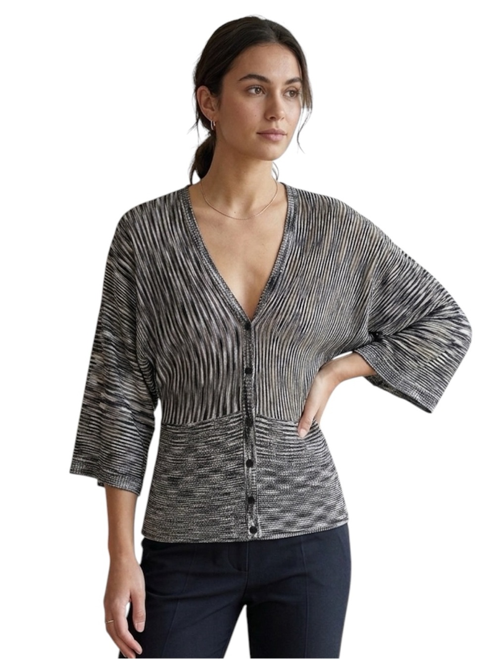 Mexx Y2K Space Dye Marled Knit Kimono Sleeve Button Front Cardigan Size Xlarge